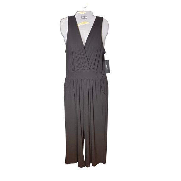 GILLI V-Neck Sleeveless Pockets Wide Ankle Leg Jumpsuit Gray Women's Large NWT - Picture 1 of 10